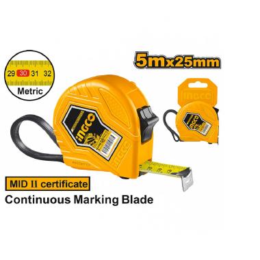 INGCO Flessometro Professionale 5m x 25mm HSMT08351E - Metro a Nastro con Certificazione MID II