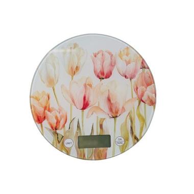 Bilancia Cucina Digitale Tonda Design Tulipani 18.5cm Peso Max 5kg