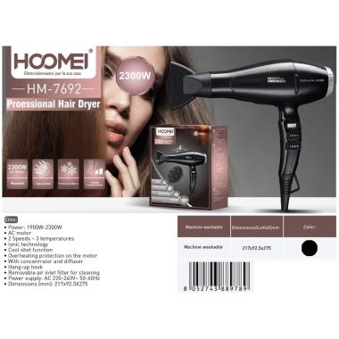 HOOMEI HM-7692 Asciugacapelli Professionale 2300W con Diffusore e Ioni