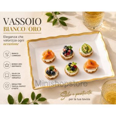GIVI Vassoio Rettangolare 20x30 cm Bordo Oro per Tavola e Buffet