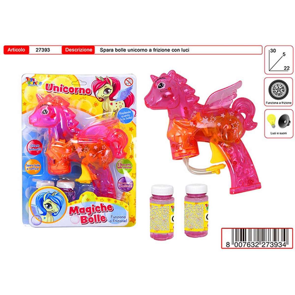 Pistola bolle unicorno a frizione 27393
