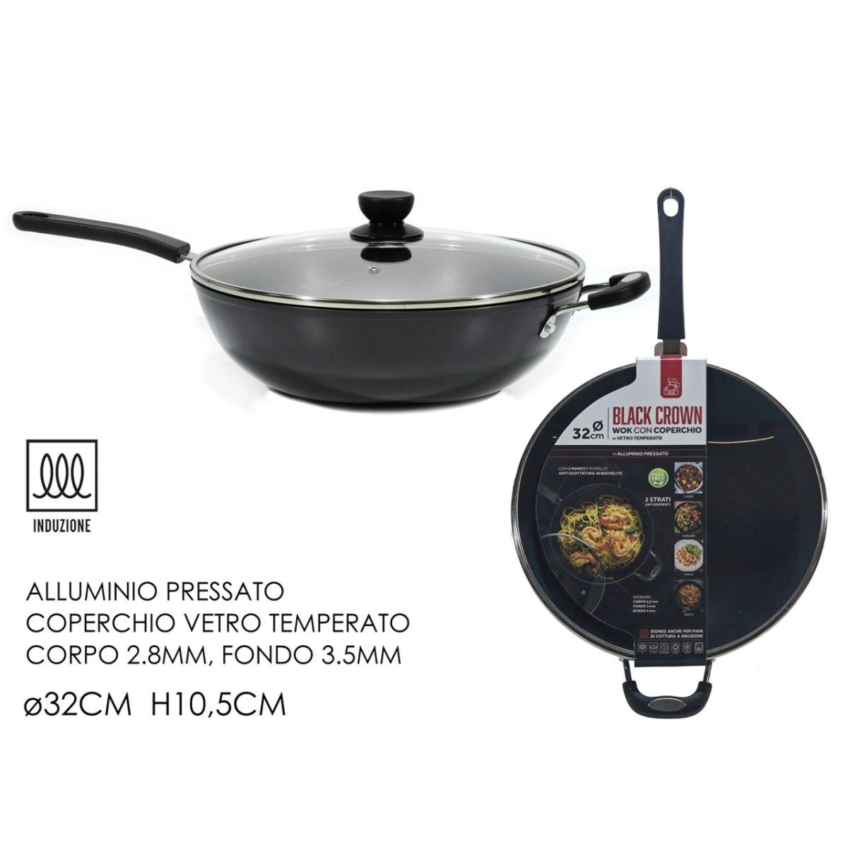 Wok 32cm 2 manici coperchio ind. 572602