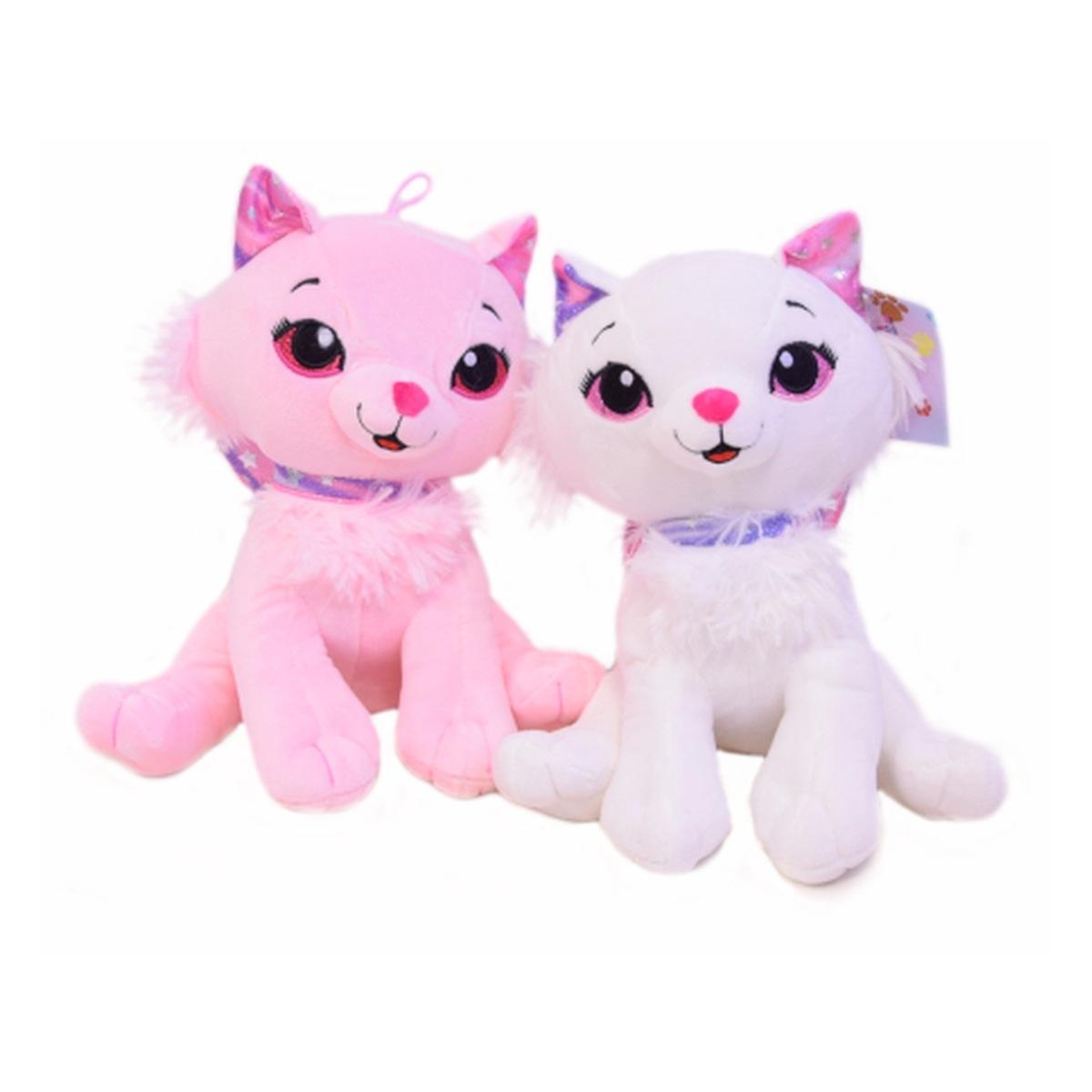 Gatto peluche rosa/bia.25cm pts20747/25