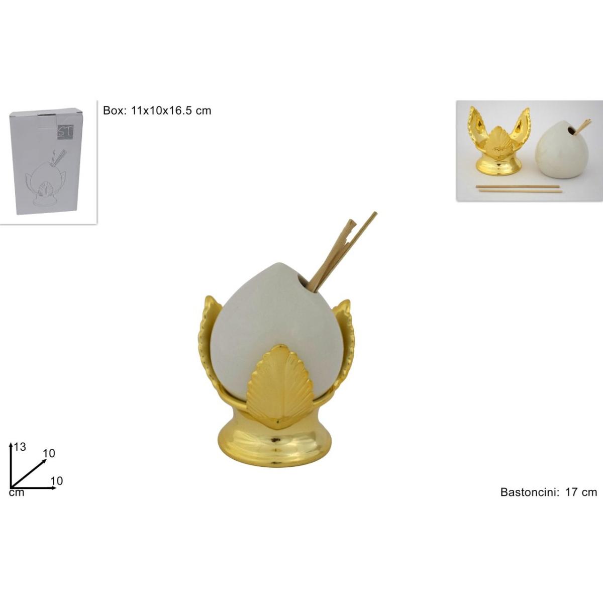 Pumo profumatore bianco13cm base oro dev22000031