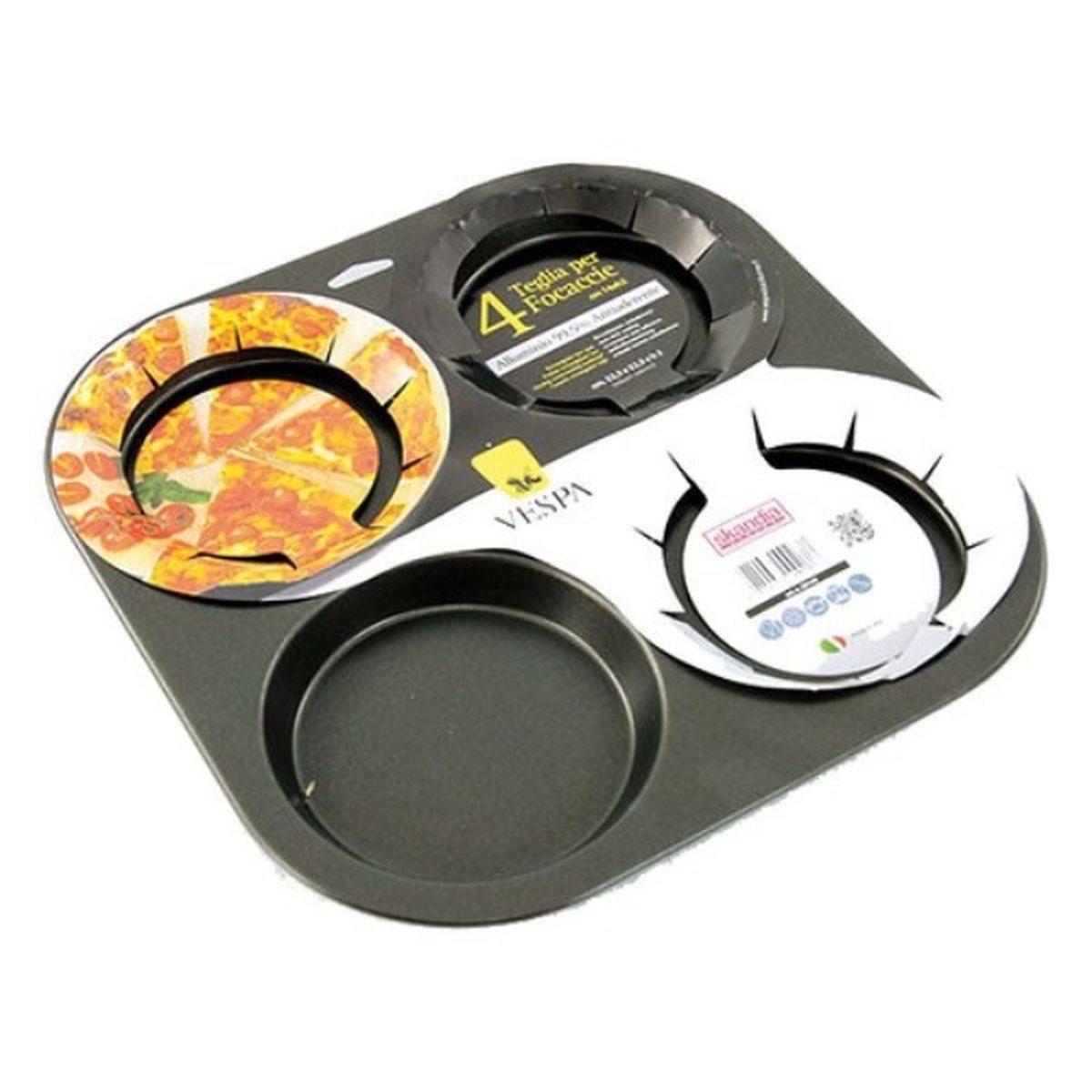 Teglia per 4 Focacce e Pizzette Decora - Stampo Antiaderente in Alluminio Ø 14 cm
