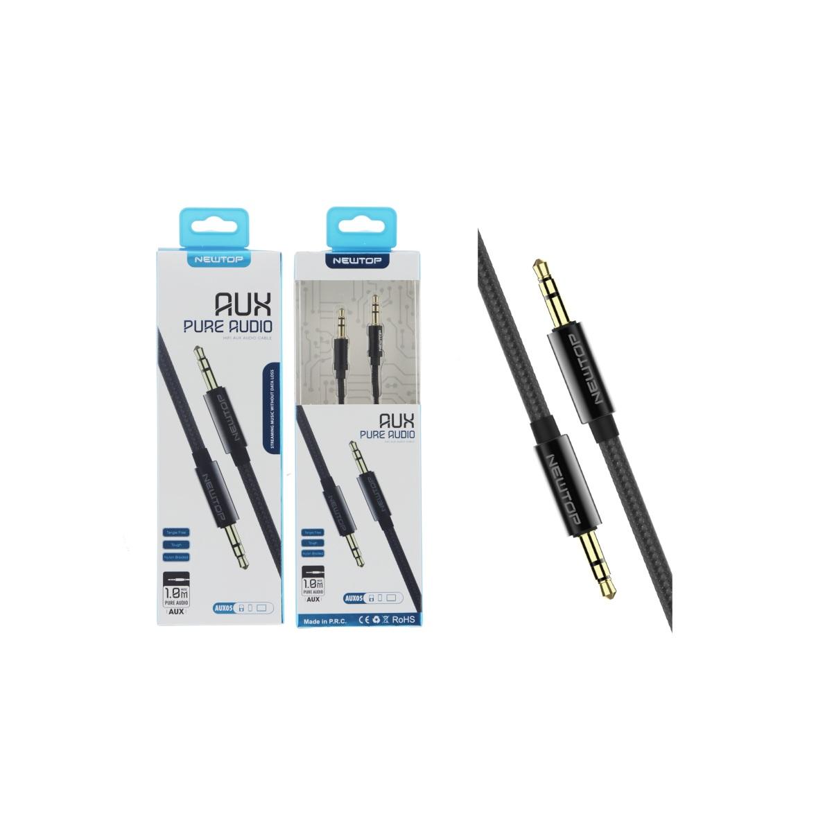 Newtop AUX05 Cavo Audio AUX Jack 3.5mm - 1 Metro in Nylon Intrecciato M/M per Auto, Smartphone, PC