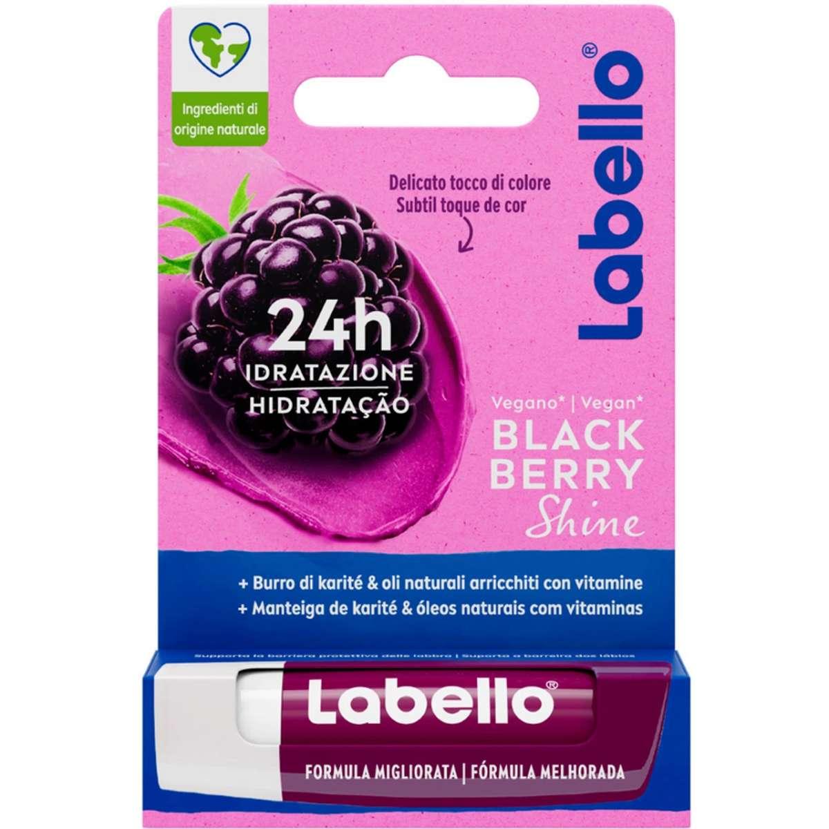 Labello Blackberry Shine Balsamo Labbra Colorato Idratante 24h Stick Vegano.