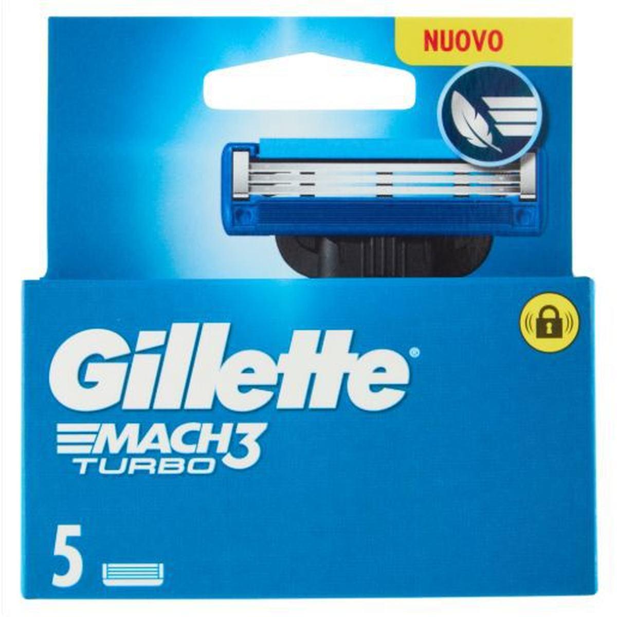 Gillette Mach3 Turbo Lamette di Ricambio. Confezione da 5 Lame Uomo