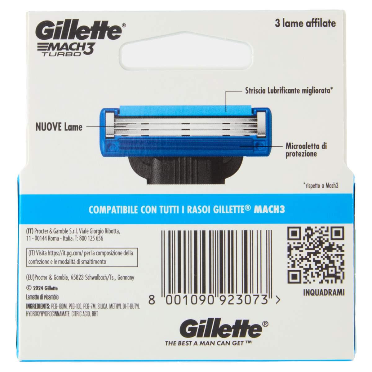 Gillette Mach3 Turbo Lamette di Ricambio. Confezione da 5 Lame Uomo